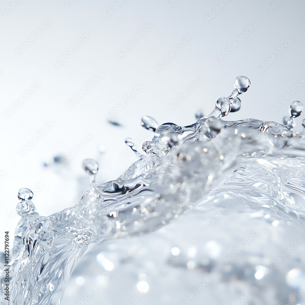 Poster a close-up view of crystal clear water droplets creating elegant splashes.