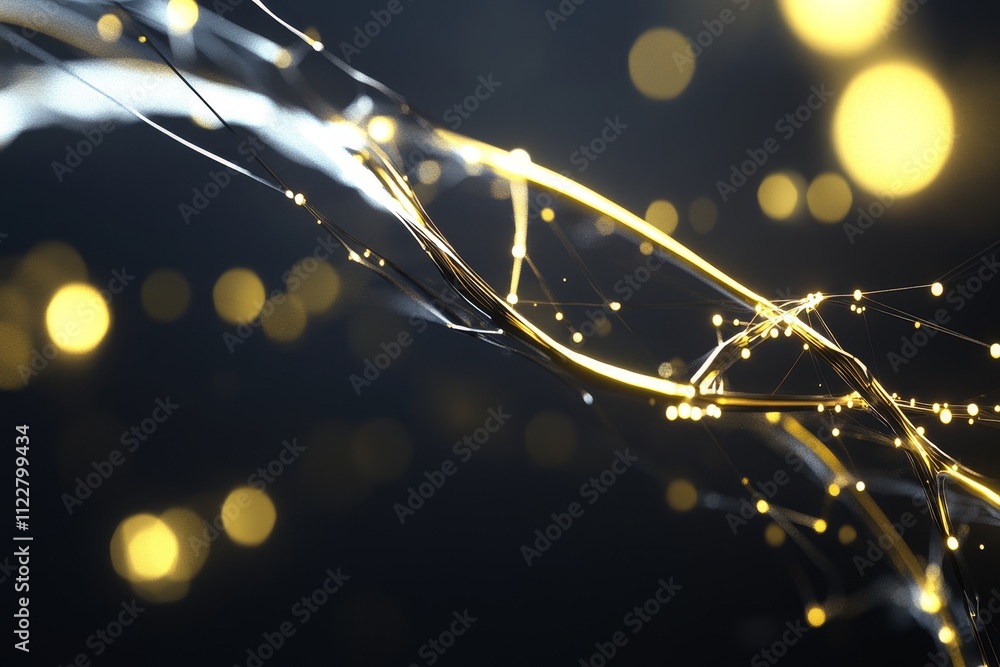 Poster abstract light waves with sparkling bokeh effects in a dark background for use in artistic design, t