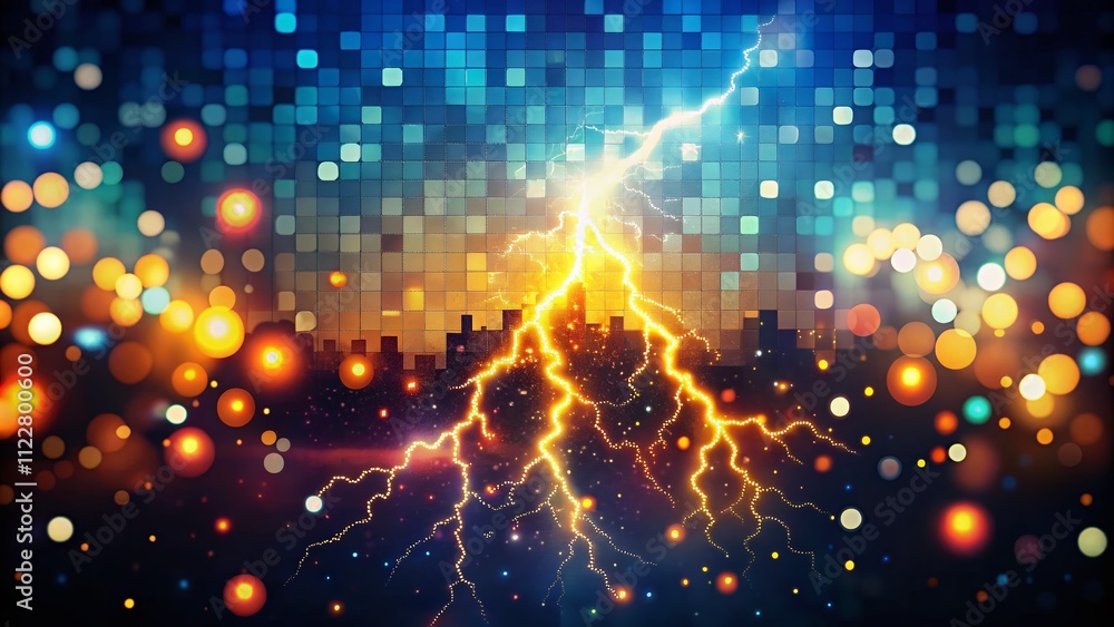 Poster captivating lightning pixel art illustration with bokeh effect for dynamic visual appeal
