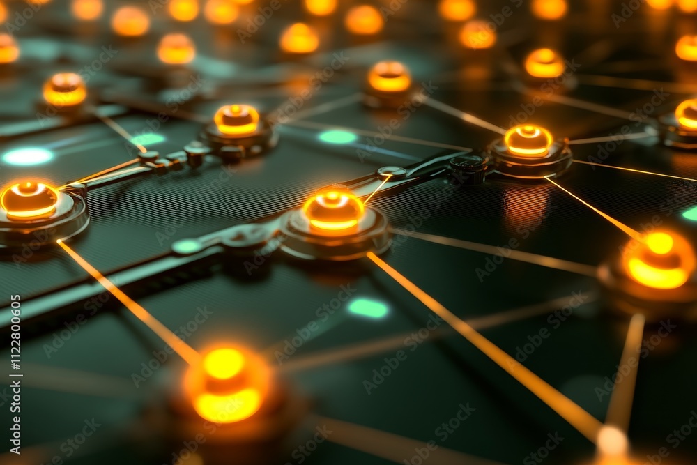 Poster abstract technology background featuring glowing nodes and intricate connections, representing data 