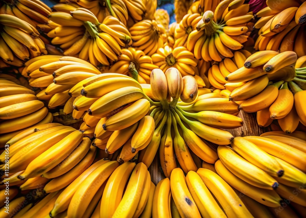 Poster captivating long exposure of a close-up bunch of bananas showcasing their texture and vibrancy in a 