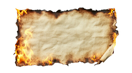 burning old, vintage paper on a white background with copy space