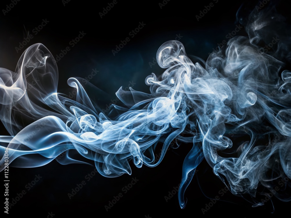Poster captivating long exposure of ethereal smoke movement against a black background, showcasing abstract