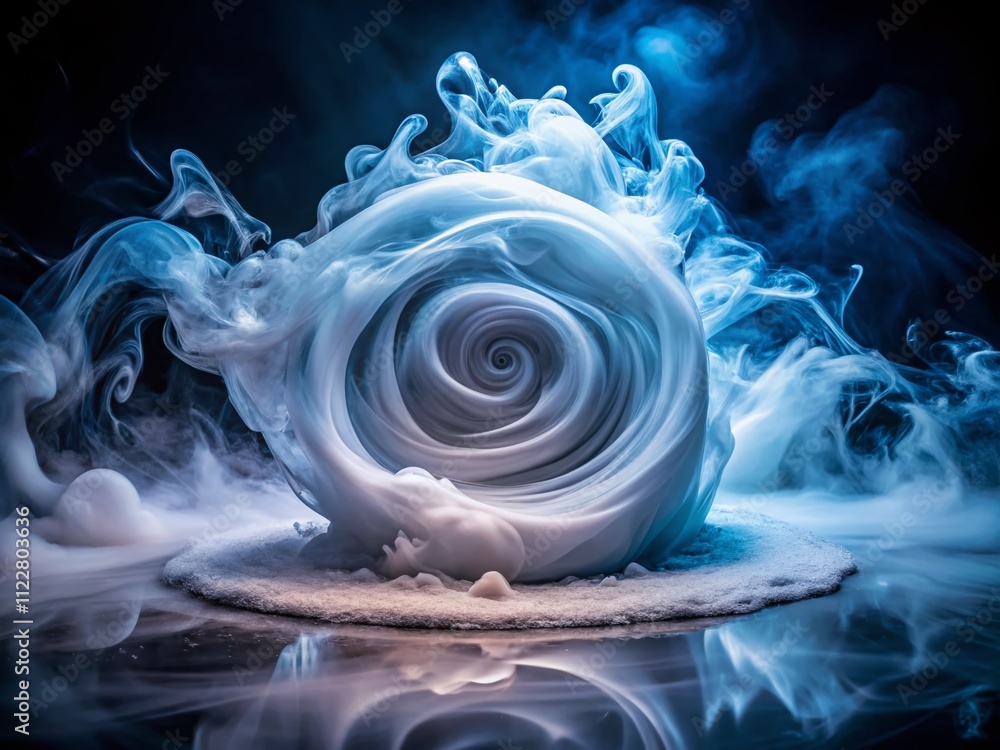 Poster captivating long exposure photography of dry ice vapor creating enigmatic swirls and ethereal effect