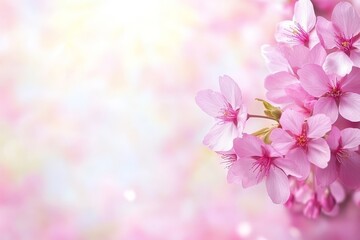Beautiful Pink Cherry Blossom Branch in Soft Focus with Delicate Floral Details against a Gentle Light Background, Perfect for Springtime and Nature Themes