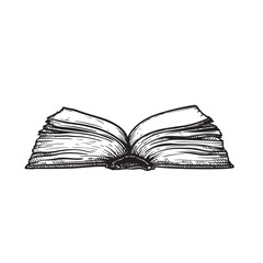 Vintage open book in hand drawn sketch style. Education, religion, magical, historical symbol. Vector illustration isolated on white.