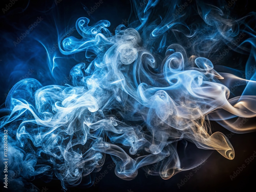 Poster captivating low light photography of abstract smoke patterns in ethereal shades of gray and blue, cr