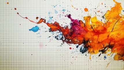 Artistic ink splatters blending with textured scribbles on a rugged sketchbook background, dynamic creativity