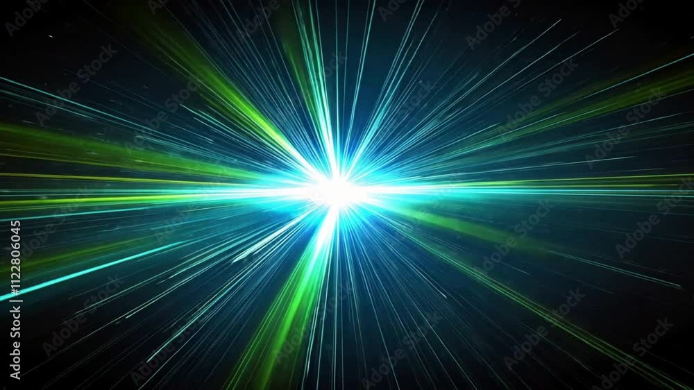 Poster vibrant light rays burst forth, creating dynamic energy of color in cosmic space, evoking sense of w