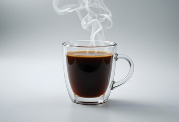Clear Glass Cup of Coffee with Rising Steam on Isolated White Background. Generative AI