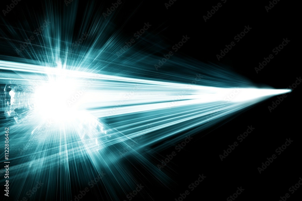 Poster bright light beam emitting through darkness creating a sense of motion and energy with radiating lig