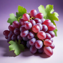 Fototapeta premium A cluster of grapes in shades of purple and green, with soft shadows on a white surface.