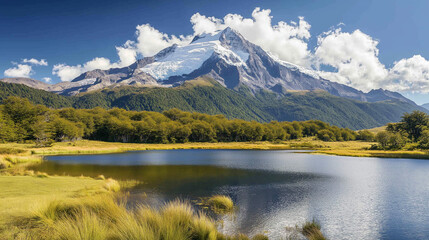 Fototapeta premium Background the Valley spectacular nature colorful alpine lakes, waterfalls, snow-capped peaks, and lush forests