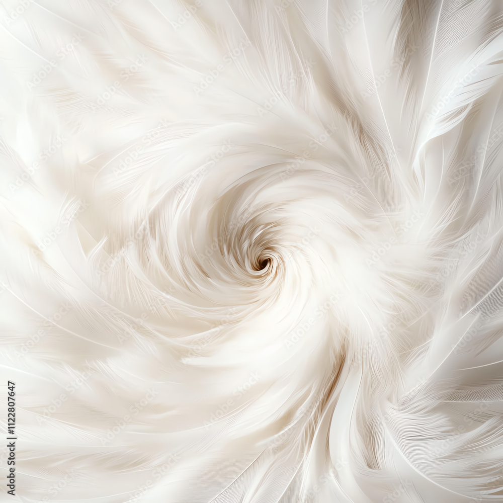 Poster elegant white feathers swirling in a soft, soft texture creating a serene background.