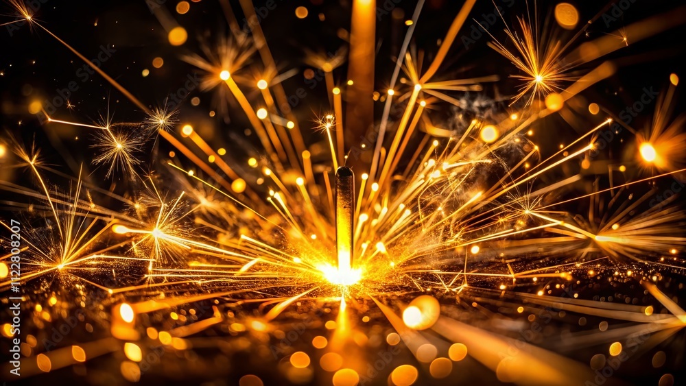 Poster captivating macro photography of ethereal lines of light sparks illuminating the darkness, creating 