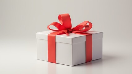 Obraz premium A white gift box with a red ribbon tied around it