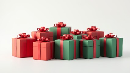Fototapeta premium A group of red and green gift boxes with bows