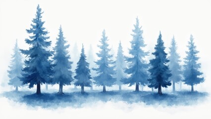 Fototapeta premium A group of blue trees in a foggy forest