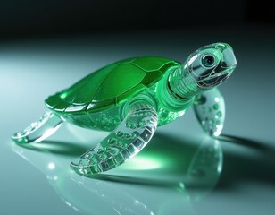 Glass Sea Turtle Sculpture, translucent nature of the material allows the light to pass through