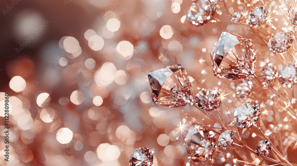 Poster sparkling crystals of various sizes illuminate a soft mocha background, radiating brilliance and a c