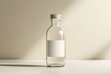 Empty Glass Bottle with Blank Label Mockup: Perfect for Branding and Design Projects