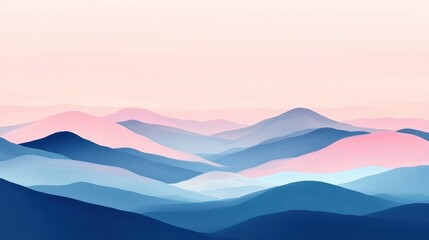 Abstract landscape of soft, pastel-colored mountains.