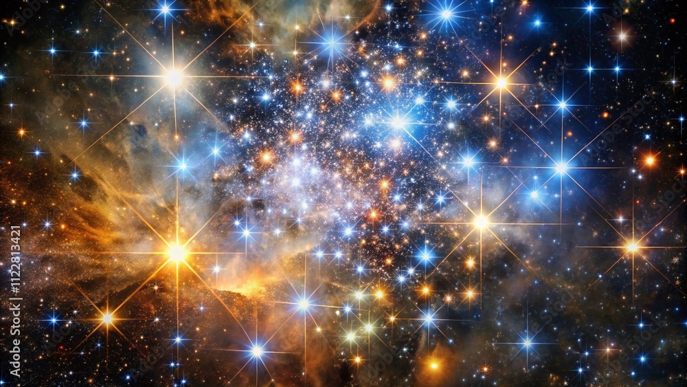 Poster captivating open star cluster in high depth of field displaying vibrant colors and cosmic wonders of