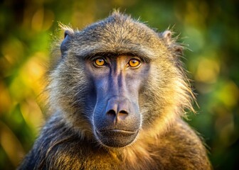 Captivating Portrait of a Wild Baboon in Natural Habitat, Showcasing Intricate Details and Expressions of This Fascinating Primate in Its Environment