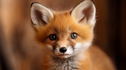 Obraz premium Cute Red Fox Cub with Fluffy Ears and Captivating Blue Eyes in Natural Habitat : Generative AI