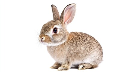Obraz premium Cute fluffy baby rabbit isolated on white background with large expressive ears and curious gaze : Generative AI