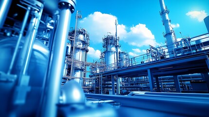 Fototapeta premium Advanced Industrial Complex with Connected Pipelines and Cloudy Sky in Background : Generative AI