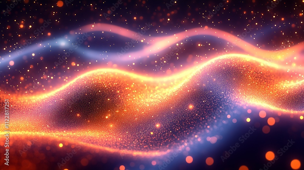 Poster vibrant abstract digital wave with glowing particles and cosmic elements in warm tones : generative 