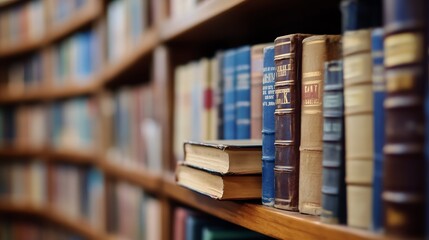 Vintage Books in Old Library with Wooden Shelves and Rich History : Generative AI