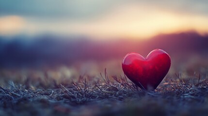 Fototapeta premium Romantic Heart Shaped Object on Grass During Sunset : Generative AI