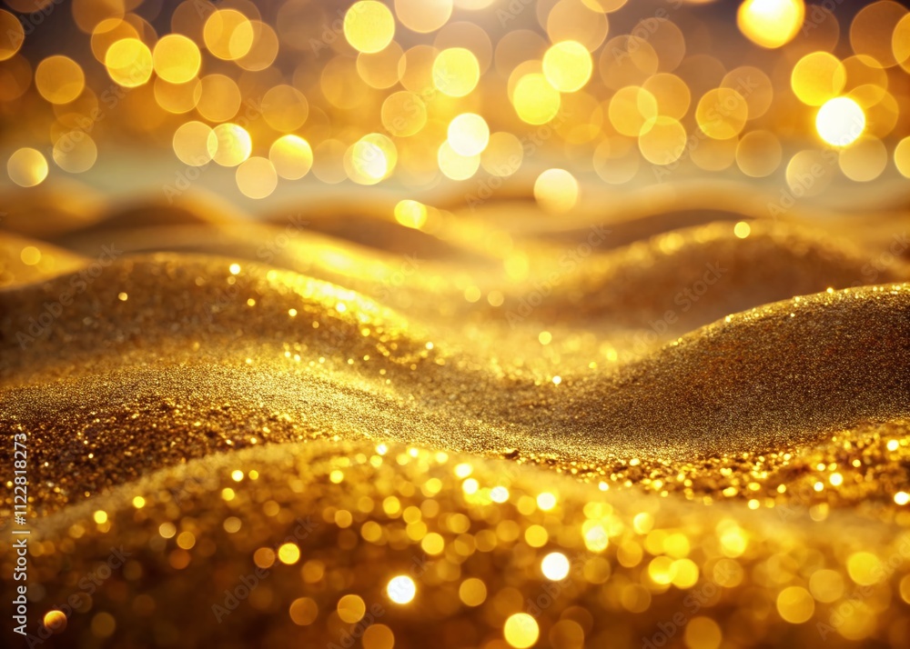Poster captivating shimmering golden surface with undulating waves and sparkling lights in a serene environ