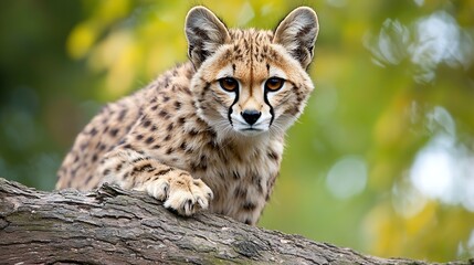 Obraz premium Majestic Cheetah Resting on a Tree Branch Surrounded by Lush Greenery : Generative AI
