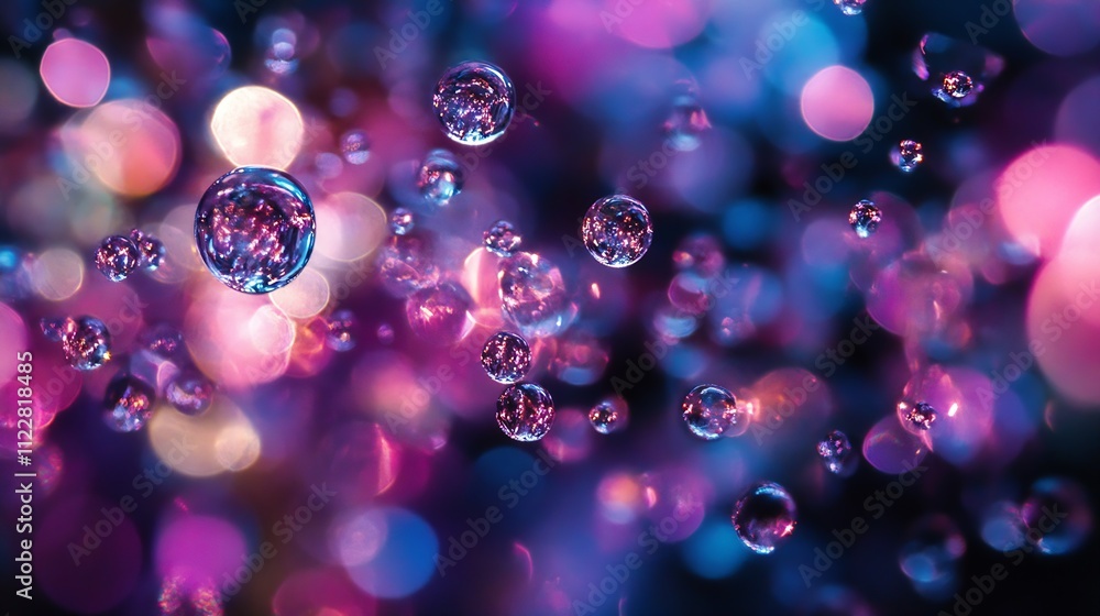 Poster vibrant bubble and bokeh background with pink and blue radiant colors : generative ai
