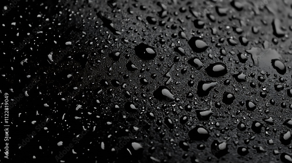 Poster sleek black surface adorned with water droplets in abstract photography : generative ai