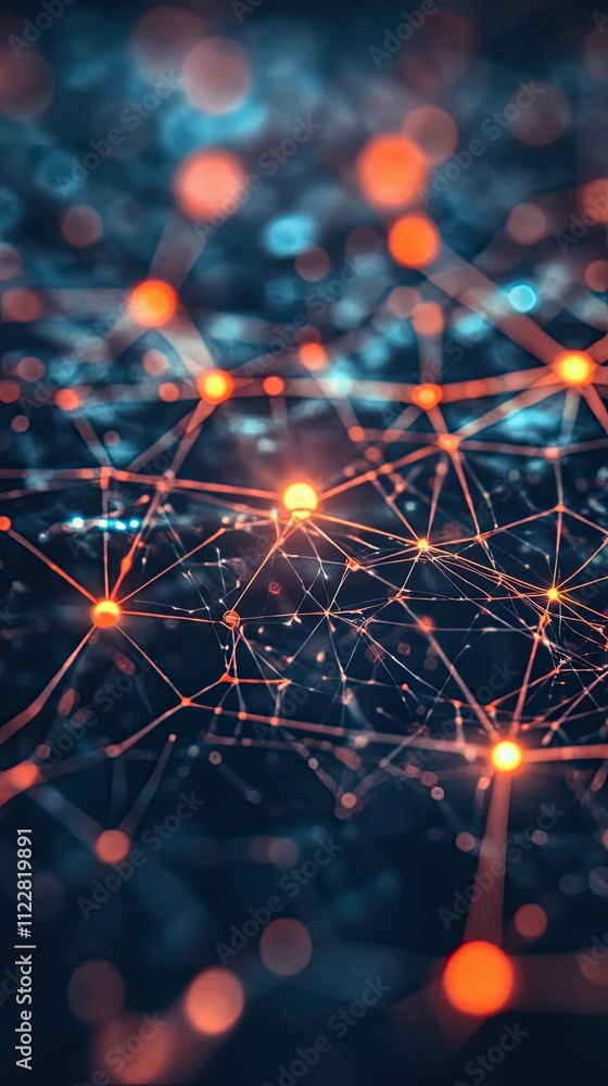 Poster illuminated network nodes connecting through lines