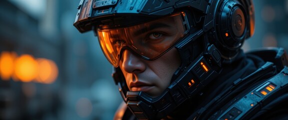 Futuristic Soldier Closeup Cyberpunk Sci Fi Military Gear Helmet Goggles Technology