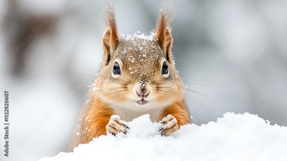 Poster curious squirrel in a snowy winter landscape bringing joy with its adorable expressions : generative