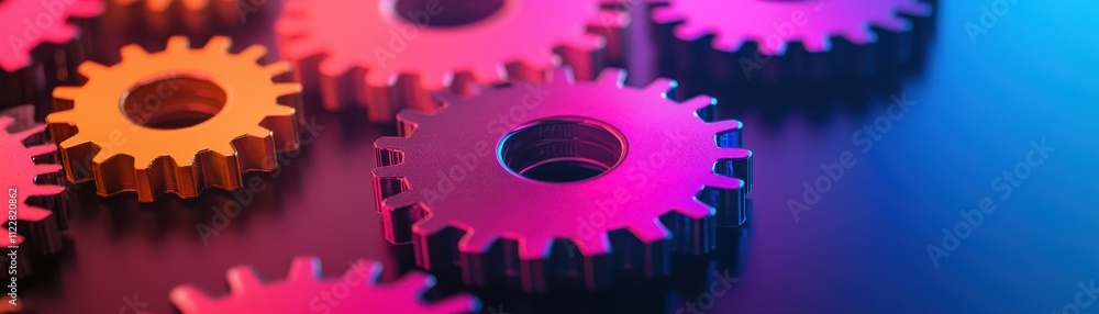 Aufkleber colorful gears with vibrant lighting create a dynamic, abstract composition, showcasing mechanical e