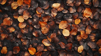 Rich EarthToned Fallen Black Leaves Creating Natural Autumnal Background Texture : Generative AI