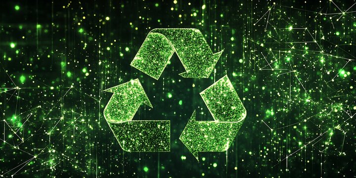 Sustainable Green Recycling Symbol with Digital Technology Background : Generative AI
