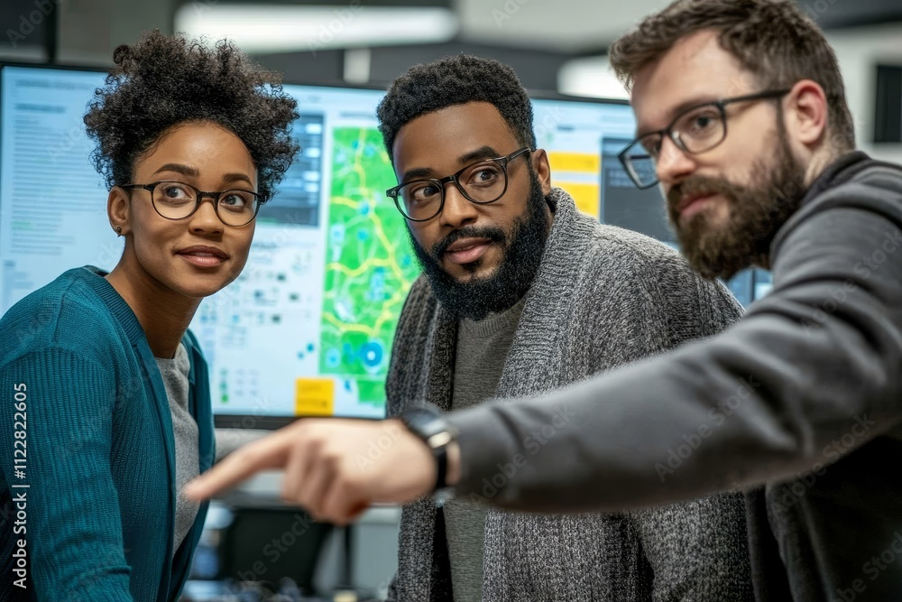 Poster diverse group of professionals engaged in a collaborative discussion at a modern office space with t
