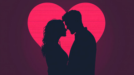 affectionate silhouette Valentine relationship Silhouette of couple with heart background