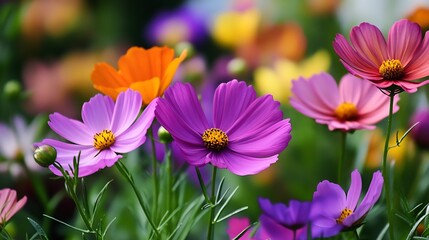 Vibrant Summer Field of Blooming Colorful Wildflowers in Natural Sunlight : Generative AI