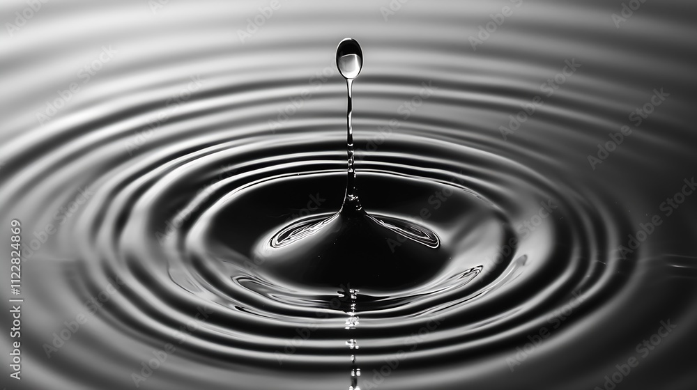 Poster Monochrome Water Drop Impact Creating Perfect Ripple Pattern in Motion : Generative AI