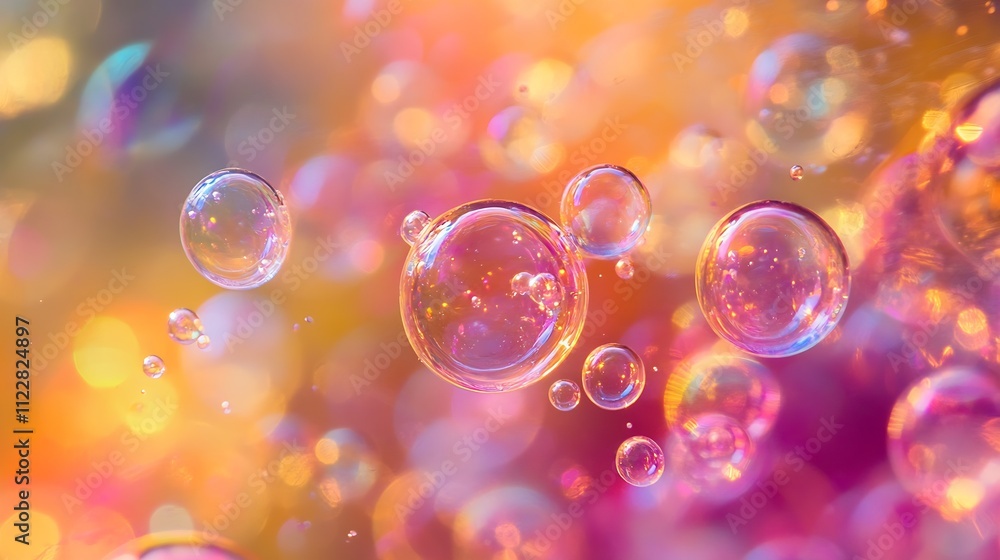 Aufkleber colorful vibrant soap bubbles on a bright abstract background : generative ai