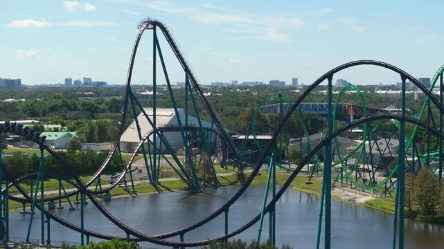 Amusement park in Orlando, Florida with rollercoaster attractions. USA tourist destination.